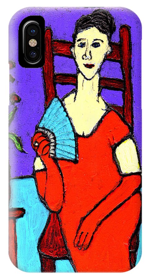 Lady iPhone X Case featuring the painting Lady in Red with Fan by Wayne Potrafka