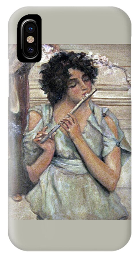 Girl iPhone X Case featuring the painting Lady Playing Flute by Donna Tucker