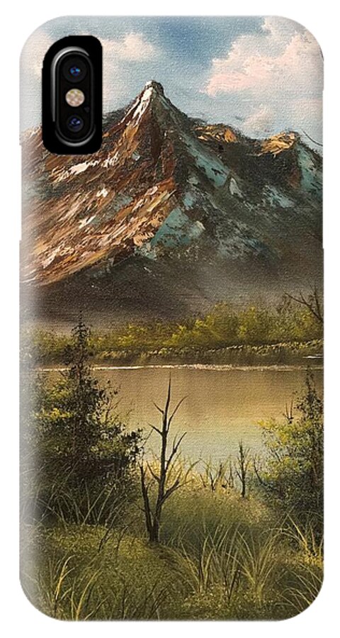 Mountain Lake Sky Trees Cloudy Sky Distant Trees Landscape Nature iPhone X Case featuring the painting Lake view mountain by Justin Wozniak