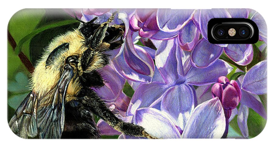 Bee iPhone X Case featuring the drawing Life Among the Lilacs by Shana Rowe Jackson