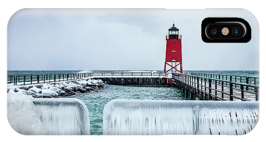  iPhone X Case featuring the photograph Lighthouse and Ice by Framing Places