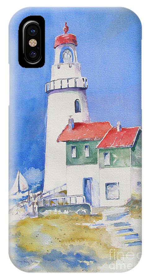 Lighthouse iPhone X Case featuring the painting Lighthouse by Mary Haley-Rocks