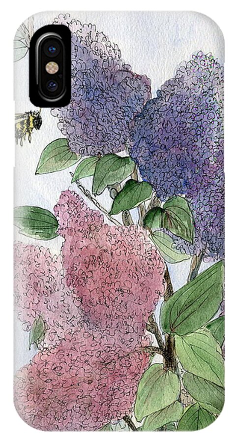 Lilacs iPhone X Case featuring the painting Lilacs and Bees by Laurie Rohner