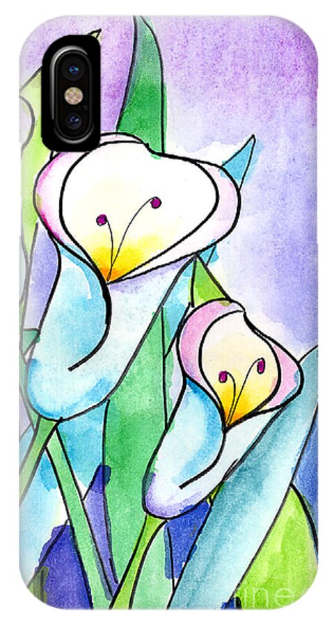 Flowers Lilies Watercolor iPhone X Case featuring the painting Lilies by Lauren Van Woy Age Ten