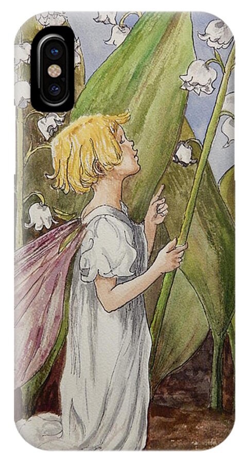 Lily Of The Valley Flowers iPhone X Case featuring the painting Lily of the Valley Fairy After Cicely Mary Barker by Betty-Anne McDonald