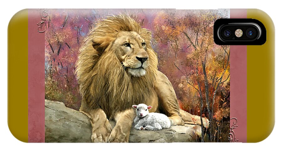 Lion iPhone X Case featuring the digital art Lion and the Lamb by Susan Kinney