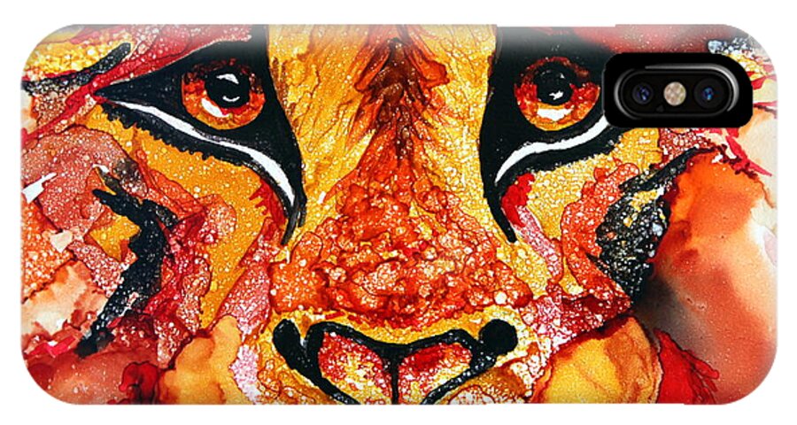 Lion iPhone X Case featuring the painting Lion's Head Red by Maria Barry