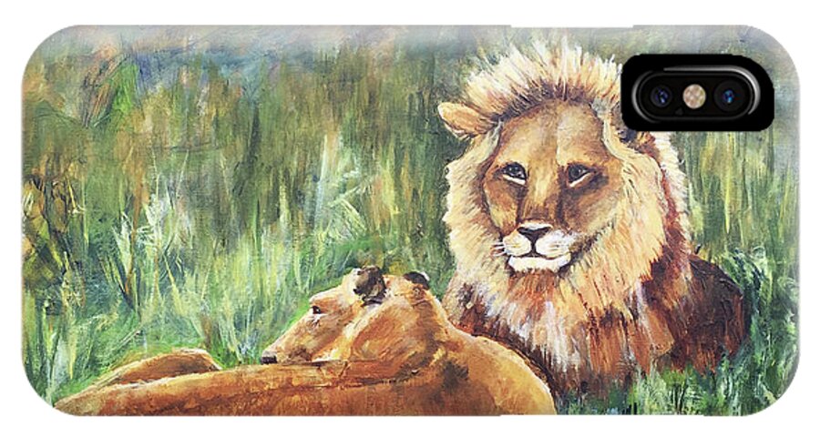 Lions iPhone X Case featuring the painting Lions Resting by Janis Lee Colon