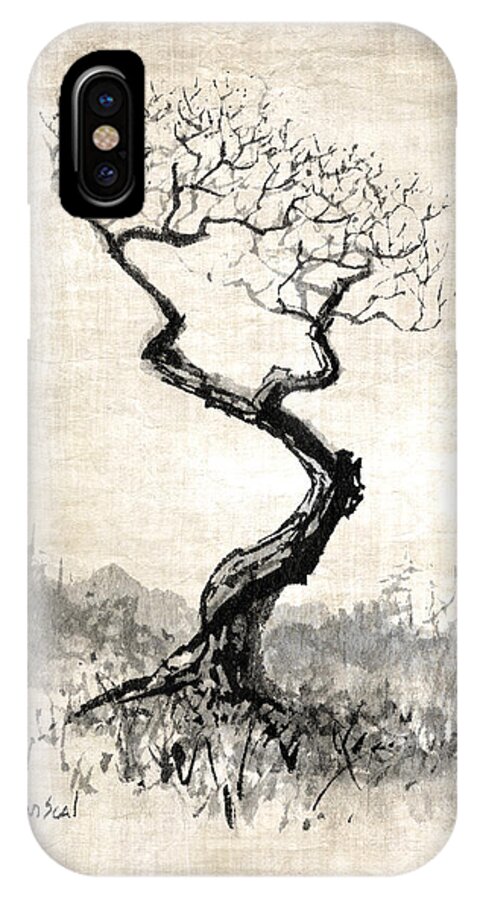 Chinese Brush Art iPhone X Case featuring the painting Little Zen Tree 1820 by Sean Seal
