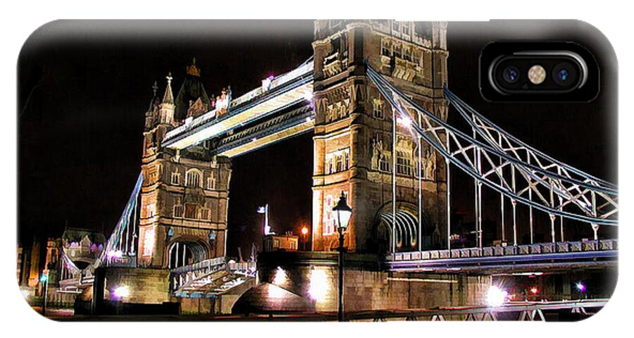 Landscape iPhone X Case featuring the painting London Bridge at Night by Dean Wittle