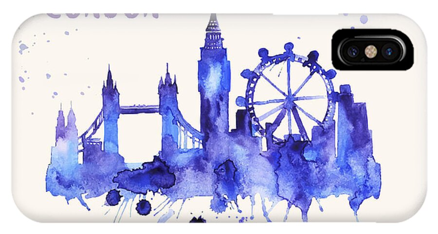 London iPhone X Case featuring the painting London Skyline Watercolor Poster - Cityscape Painting Artwork by Beautify My Walls