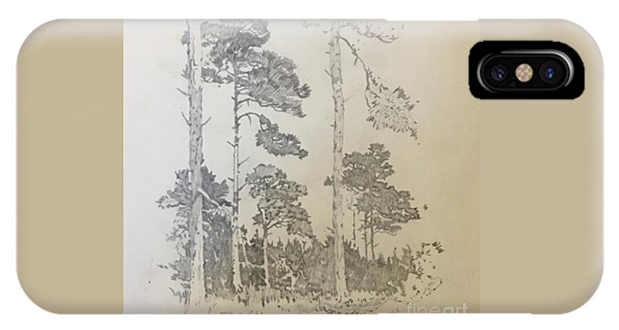 Woods iPhone X Case featuring the drawing Lonely Pines by Thomas Janos