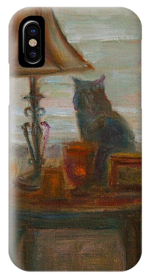 Cat iPhone X Case featuring the painting Longing- a Not-So-Stillife by Quin Sweetman