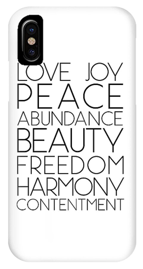 Love iPhone X Case featuring the mixed media Love Joy Peace Beauty Virtues by Studio Grafiikka