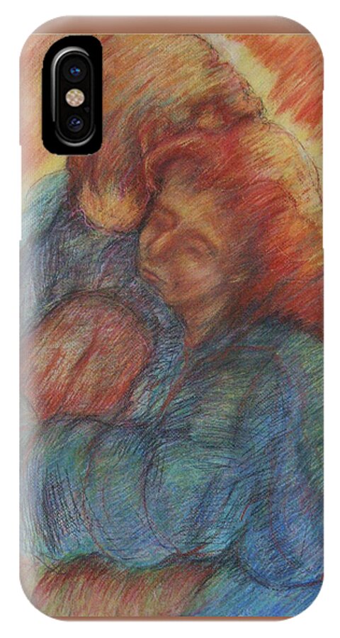 Original Art Pastel Chalk Drawing Lovers Couple Hug Embrace Love iPhone X Case featuring the pastel Lovers Embrace by Katt Yanda
