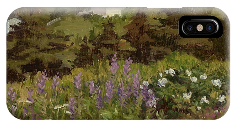 Trees iPhone X Case featuring the painting Lupine and Wild Roses by Jane Thorpe