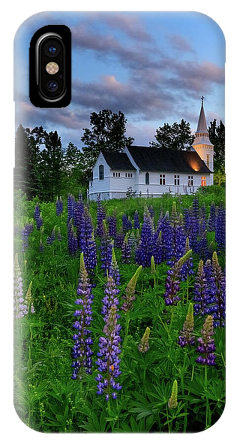 Lupines iPhone X Case featuring the photograph Lupines by the Church by Rob Davies
