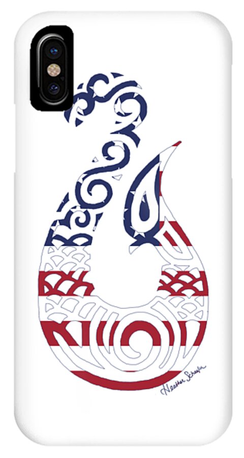 American iPhone X Case featuring the digital art Made in the USA Tribal Fish Hook by Heather Schaefer