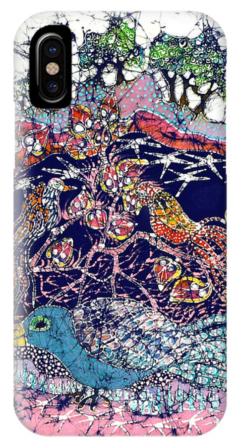 Batik iPhone X Case featuring the tapestry - textile Magical Birds by Carol Law Conklin