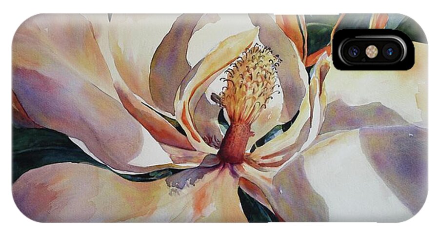 Magnolia iPhone X Case featuring the painting Magnolia, Golden Glow by Roxanne Tobaison