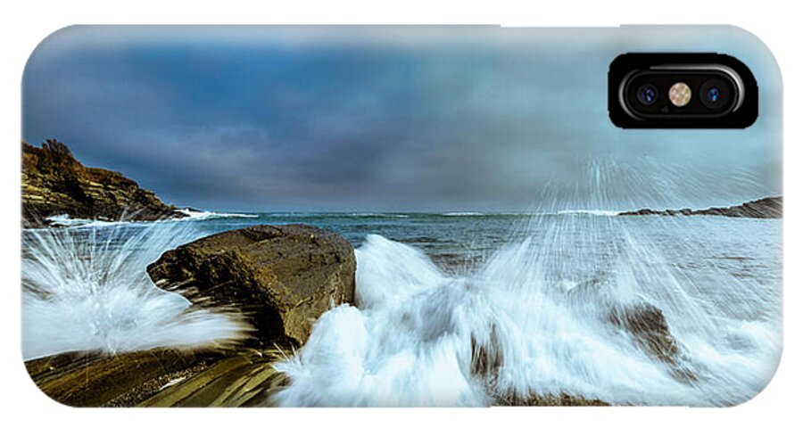 Maine iPhone X Case featuring the photograph Maine Rocky Coast during Storm at Two Lights by Ranjay Mitra