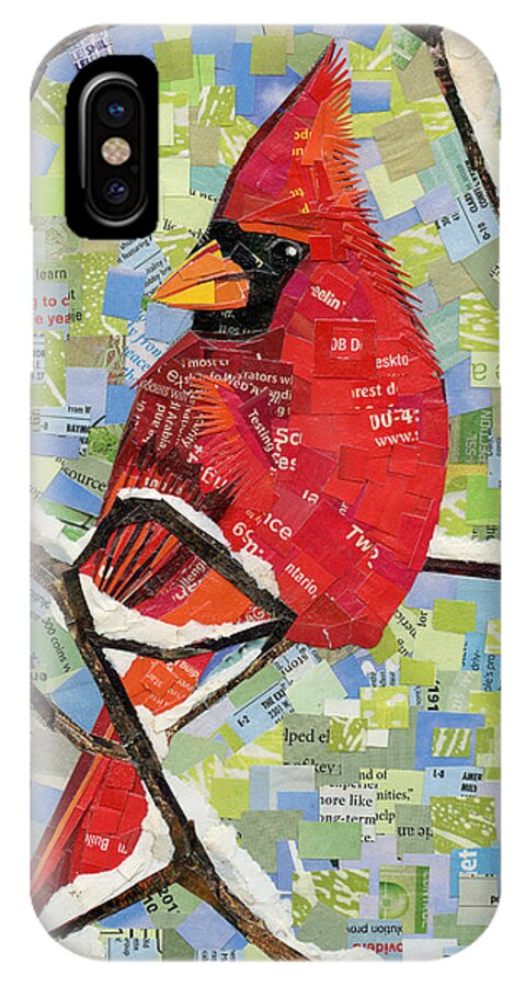 Cardinal iPhone X Case featuring the mixed media Majestic Red Cardinal by Shawna Rowe