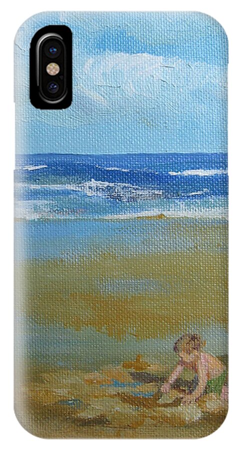 Leslie Mcgrath iPhone X Case featuring the painting making castles on Salisbury Beach by Leslie Alfred McGrath