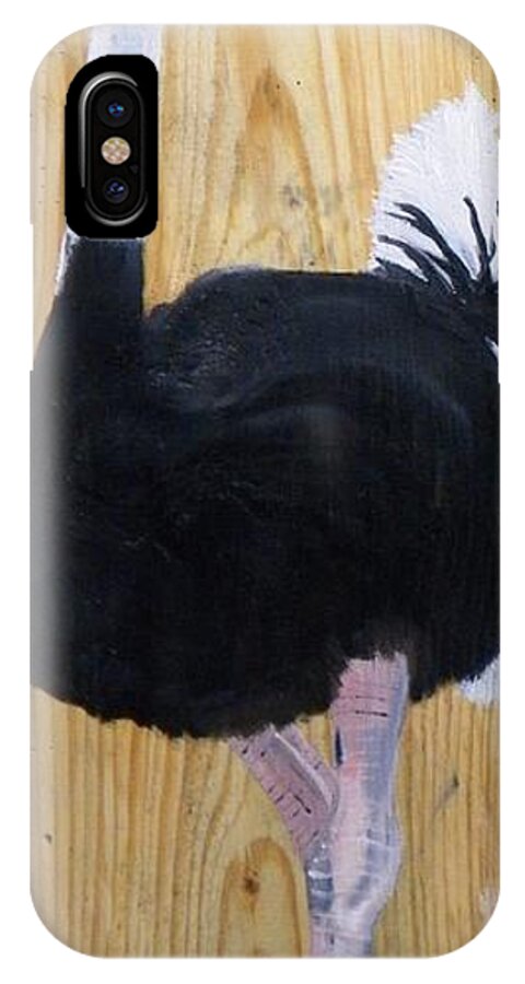 Ostrich iPhone X Case featuring the painting Male Ostrich On Wood by Debbie LaFrance
