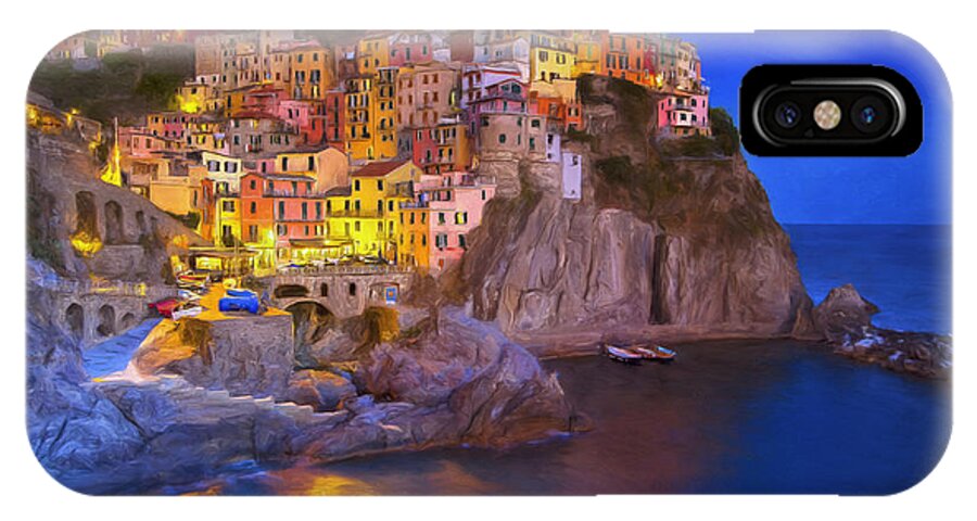 Italy iPhone X Case featuring the painting Manarola By Moonlight by Dominic Piperata