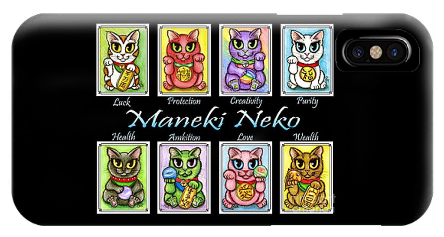 Maneki Neko iPhone X Case featuring the painting Maneki Neko Luck Cats by Carrie Hawks