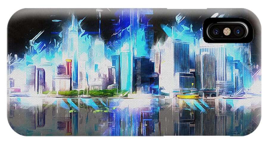Manhattan iPhone X Case featuring the painting Manhattan Downtown Lights by Kai Saarto