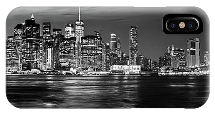America iPhone X Case featuring the photograph Manhattan Skyline at Dusk from Broklyn Bridge Park in black and by Carlos Alkmin
