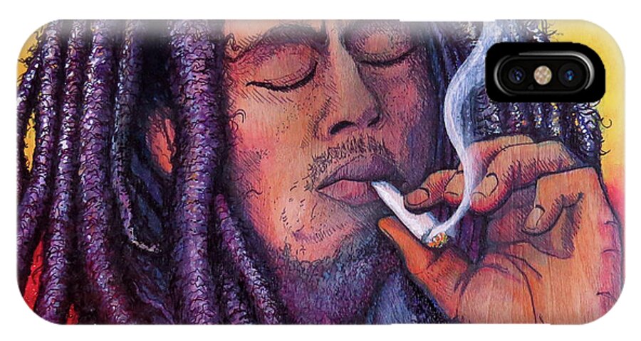 Bob Marley iPhone X Case featuring the painting Marley Smoking by David Sockrider