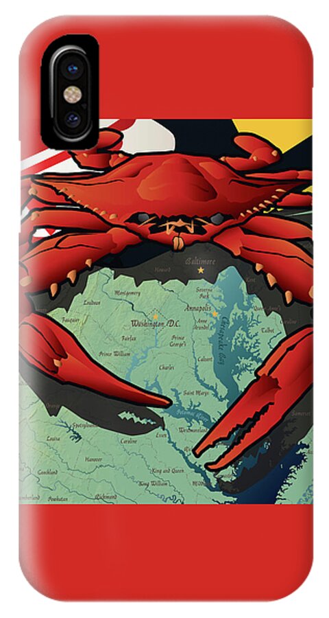 Crab iPhone X Case featuring the digital art Maryland Red Crab by Joe Barsin
