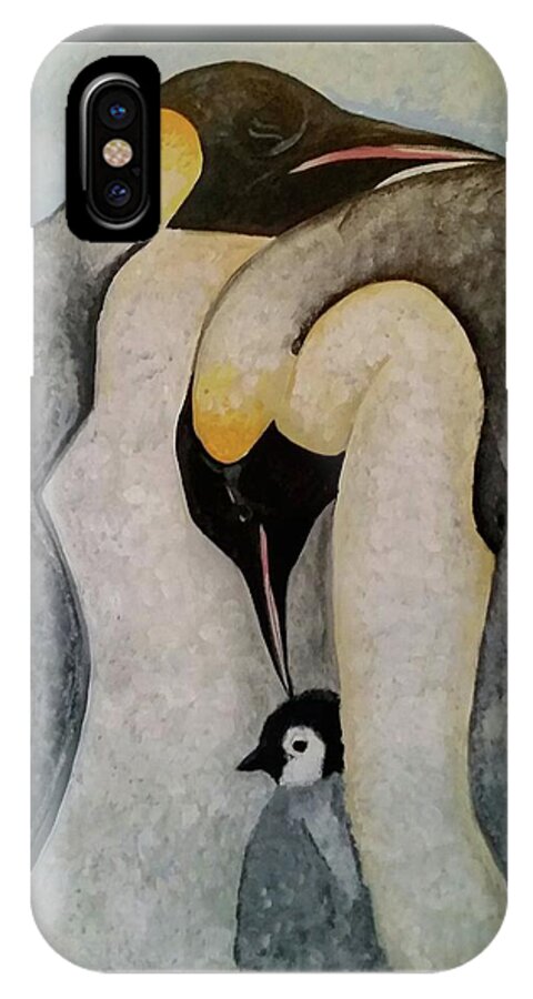 Emperor Penguins iPhone X Case featuring the painting Mate for Life by Carole Hutchison