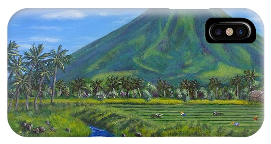 Mayon Volcano iPhone X Case featuring the painting Mayon Volcano by Amelie Simmons