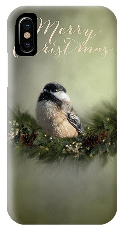 Song Bird iPhone X Case featuring the photograph Merry Christmas Chicadee 1 by Cathy Kovarik