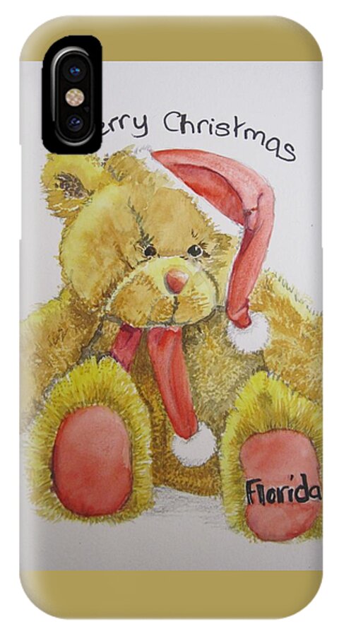 Toy iPhone X Case featuring the painting Merry Christmas Teddy by Teresa Smith