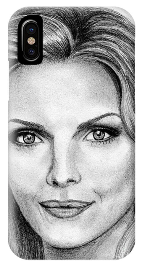 Michelle Pfeiffer iPhone X Case featuring the drawing Michelle Pfeiffer in 2010 by J McCombie