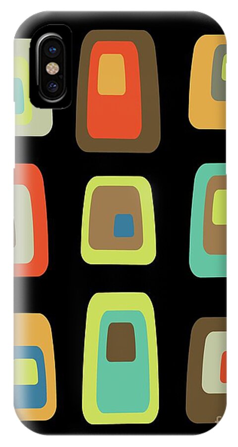 Mid Century Modern iPhone X Case featuring the digital art Mid Century Modern Oblongs on Black by Donna Mibus