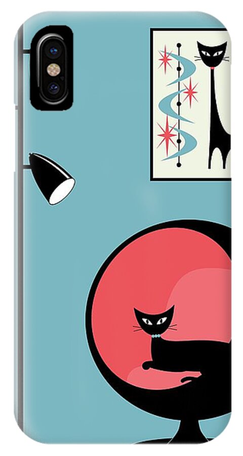 Mid Century Modern iPhone X Case featuring the digital art Mini Atomic Cat on Turquoise by Donna Mibus