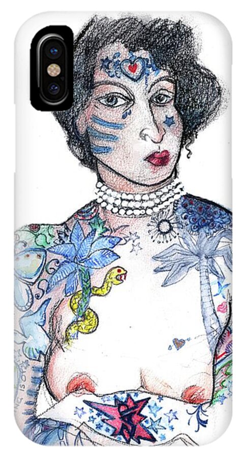 Maud Wagner iPhone X Case featuring the mixed media Minnie - An Homage to Maud Wagner, Tattoos by Carolyn Weltman