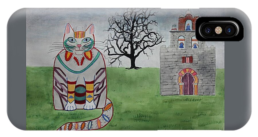 Mission Espada iPhone X Case featuring the painting Mission Espada Cat by Vera Smith