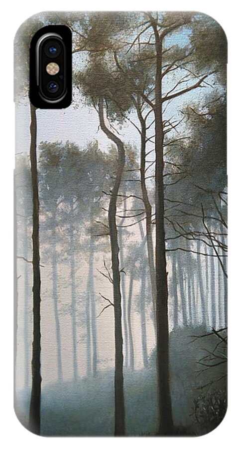 Trees iPhone X Case featuring the painting Misty Morning Walk by Caroline Philp