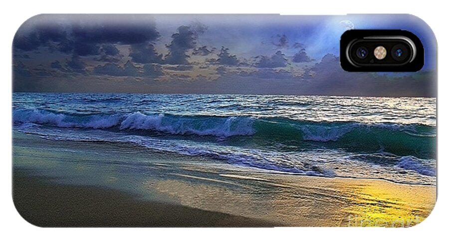 Beach iPhone X Case featuring the photograph Moonlit Beach Seascape Treasure Coast Florida C4 by Ricardos Creations