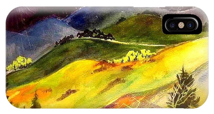  Sun Up In Hills iPhone X Case featuring the painting Morning in the Hills by Esther Woods