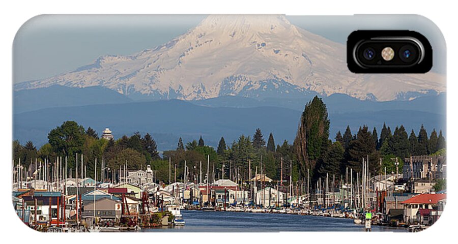 Mount Hood iPhone X Case featuring the photograph Mount Hood and Columbia River House Boats by David Gn