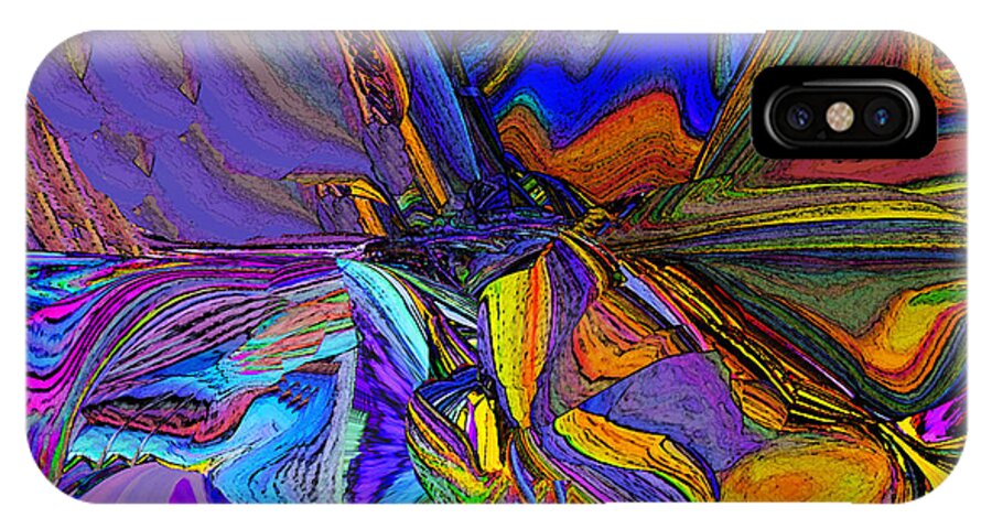 Original Modern Art Abstract Contemporary Vivid Colors iPhone X Case featuring the digital art MountainScape by Phillip Mossbarger