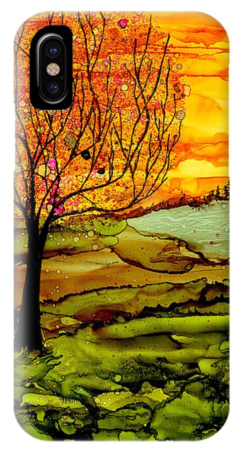 Alcohol Ink iPhone X Case featuring the painting Muddy Fall by Laurie Williams
