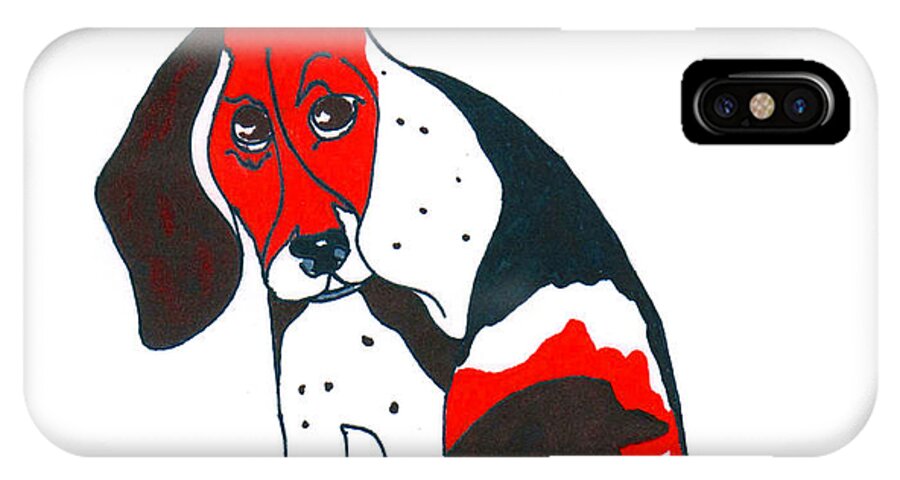 Beagle iPhone X Case featuring the drawing My Friend Bill by Rachel Lowry